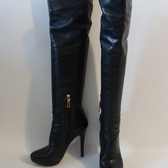 Women Prada Black 100% Leather Platform Over The Knee Stiletto Heel Boot 36 US/6 - Picture 5 of 15